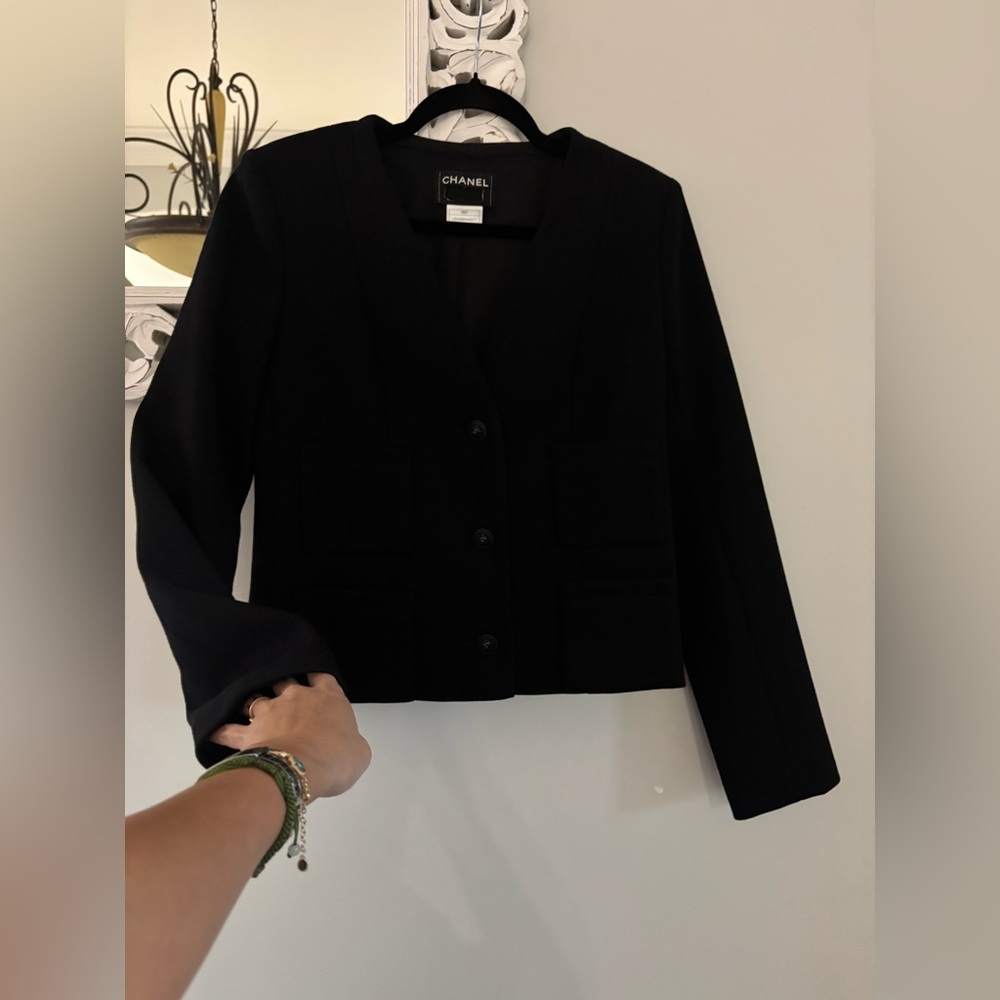 ✨Chanel Classic Black Wool & Cotton Thick Blazer with Lion Buttons✨